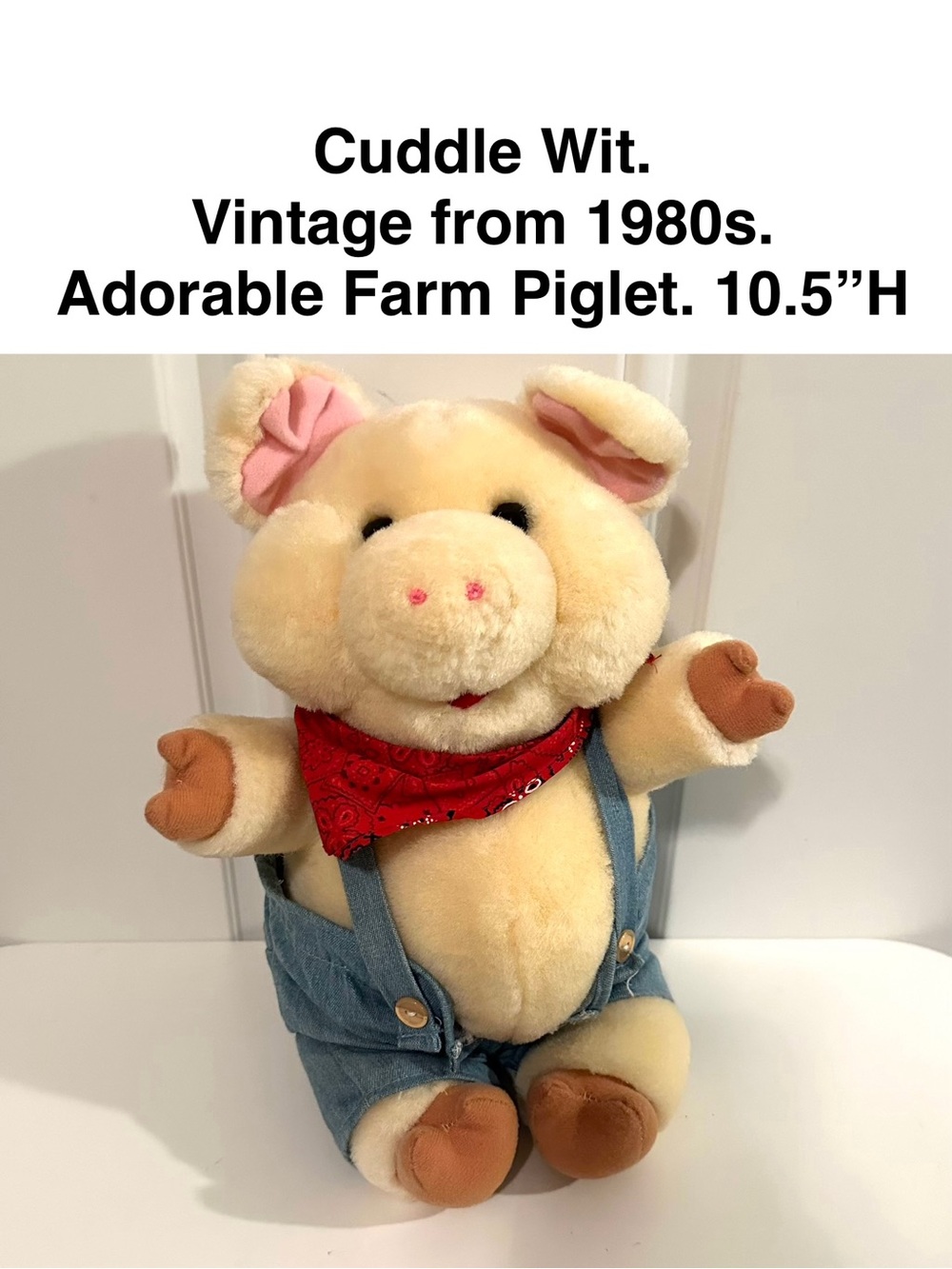 Vintage 1980s Cuddle Wit Plush Farm Piglet Pig Red Bandana